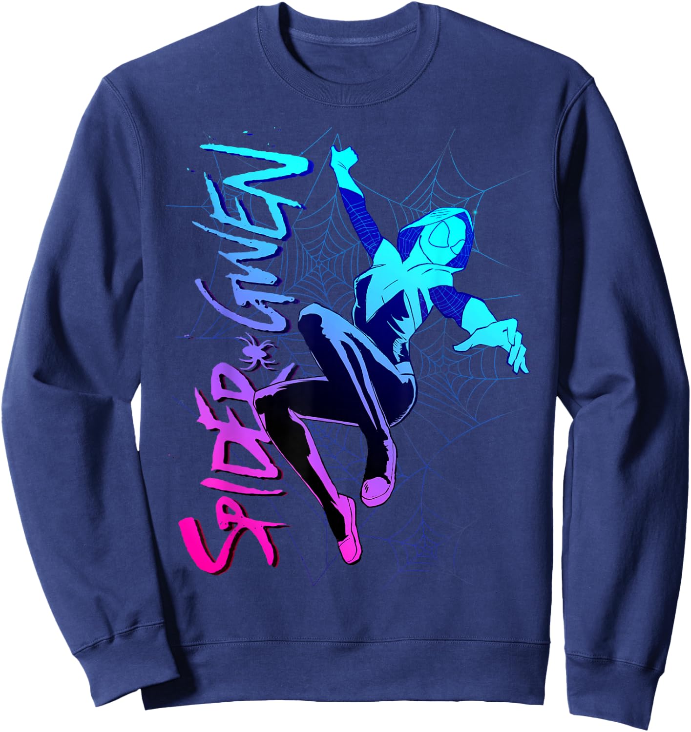Marvel Spider-Gwen Neon Gradient Web Graphic Sweatshirt - Sweatshirt | Navy