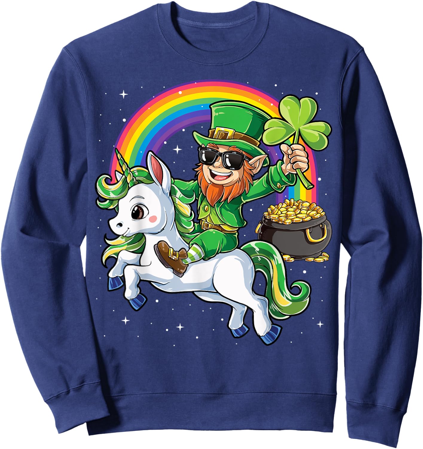 Unicorn St Patricks Day Girls Women Leprechaun Shamrock Sweatshirt - Sweatshirt | Navy