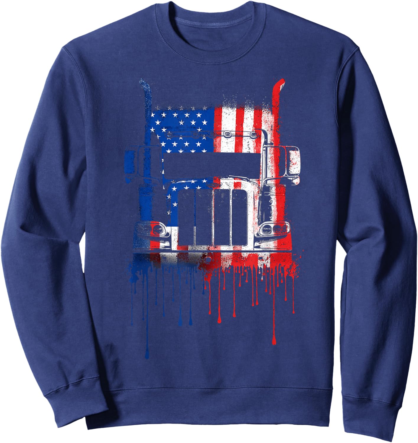Trucker Truck Driver Semi American Flag USA Drip Graffiti Sweatshirt - Sweatshirt | Navy
