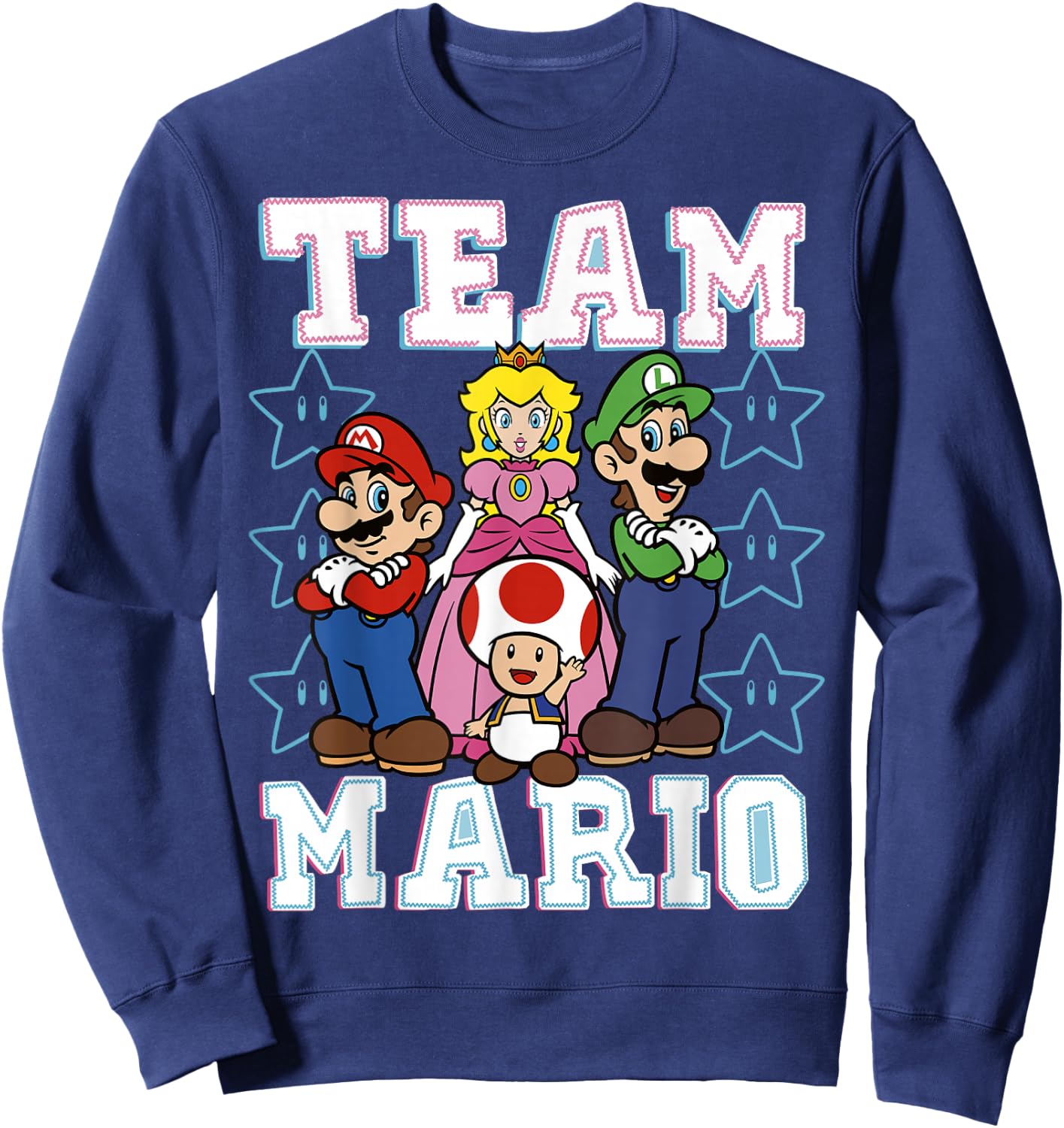 Super Mario Team Mario Group Shot Star Background Poster Sweatshirt - Sweatshirt | Navy