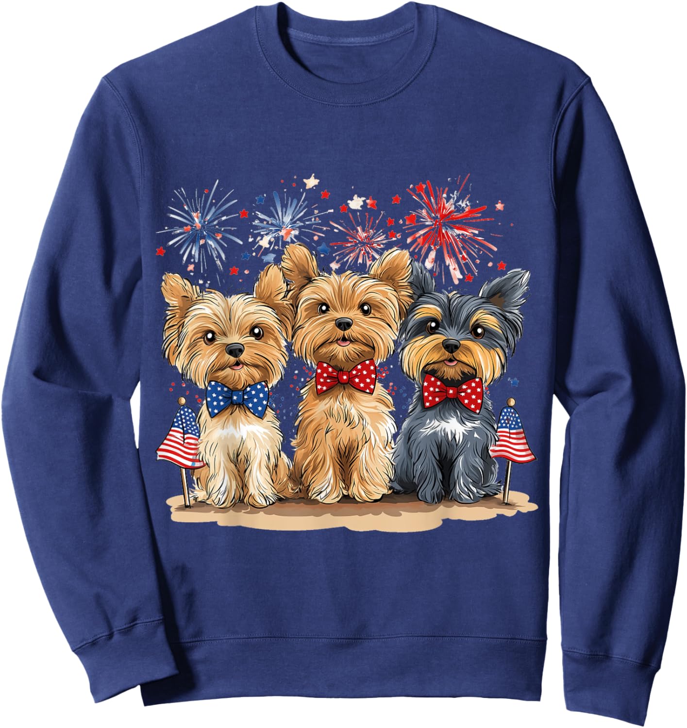 Happy 4th Of July Yorkshire Terrier Cute Dogs American Flag Sweatshirt - Sweatshirt | Navy