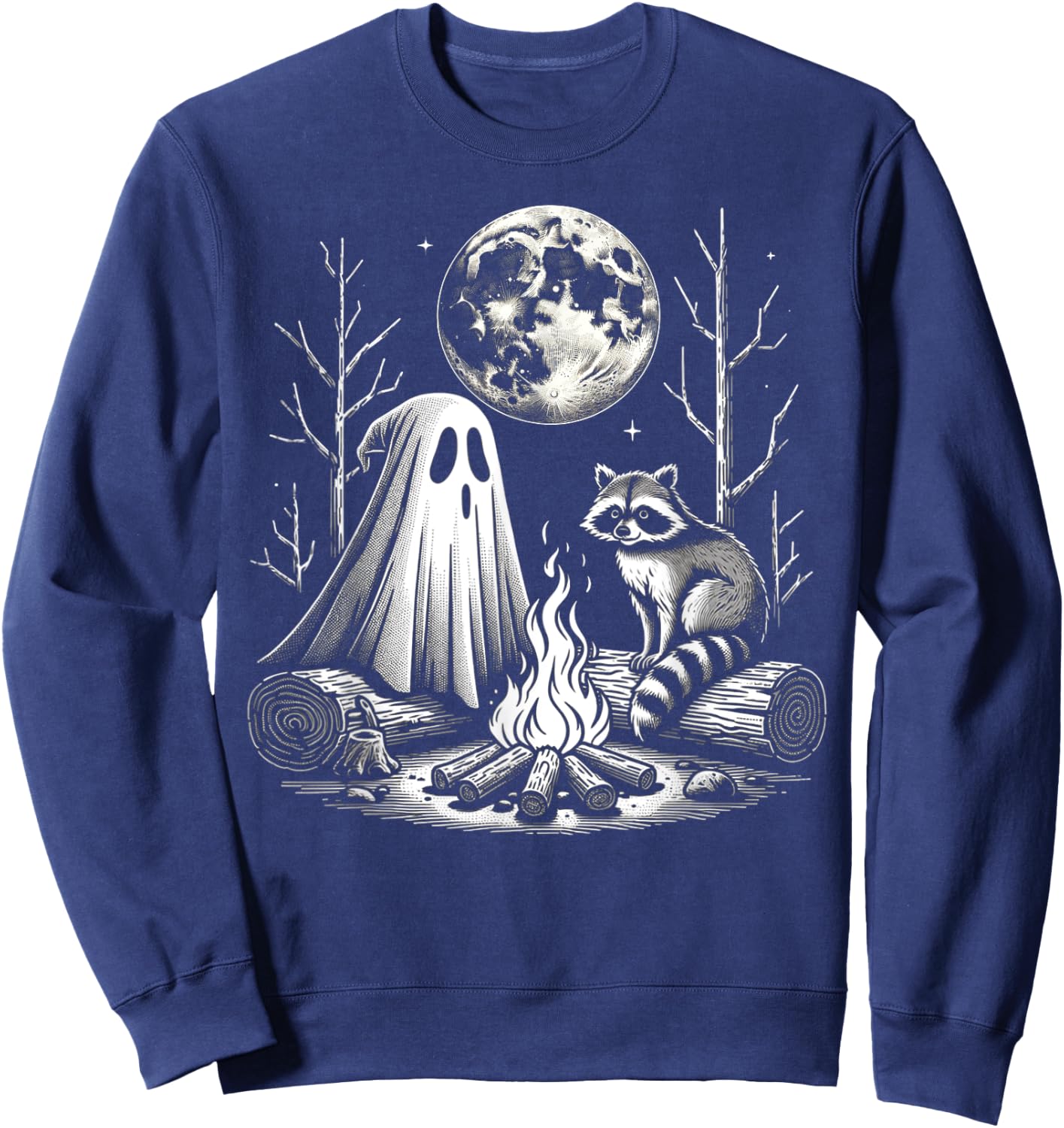 Funny Ghost With Raccoon For Campfire Lovers Halloween Vibes Sweatshirt - Sweatshirt | Navy