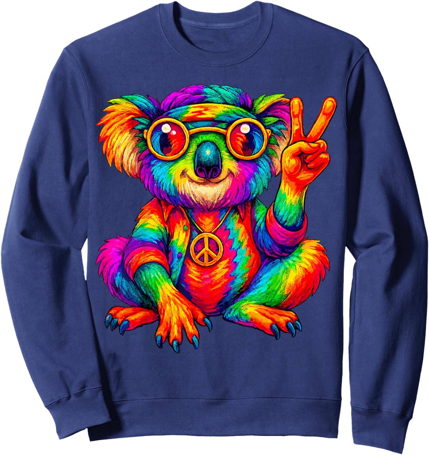 Tie-Dye Koala Peace Sign Hippo Sweatshirt - Sweatshirt | Navy