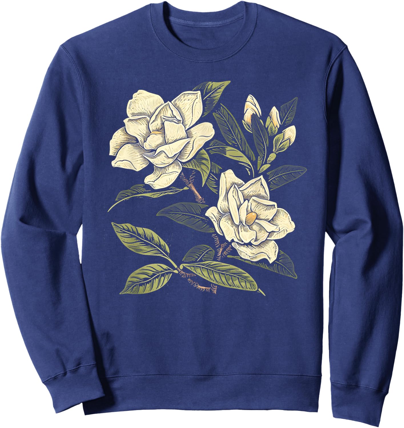 Vintage Botanical Gardenia Flower Girl Cute Floral Plant Mom Sweatshirt - Sweatshirt | Navy