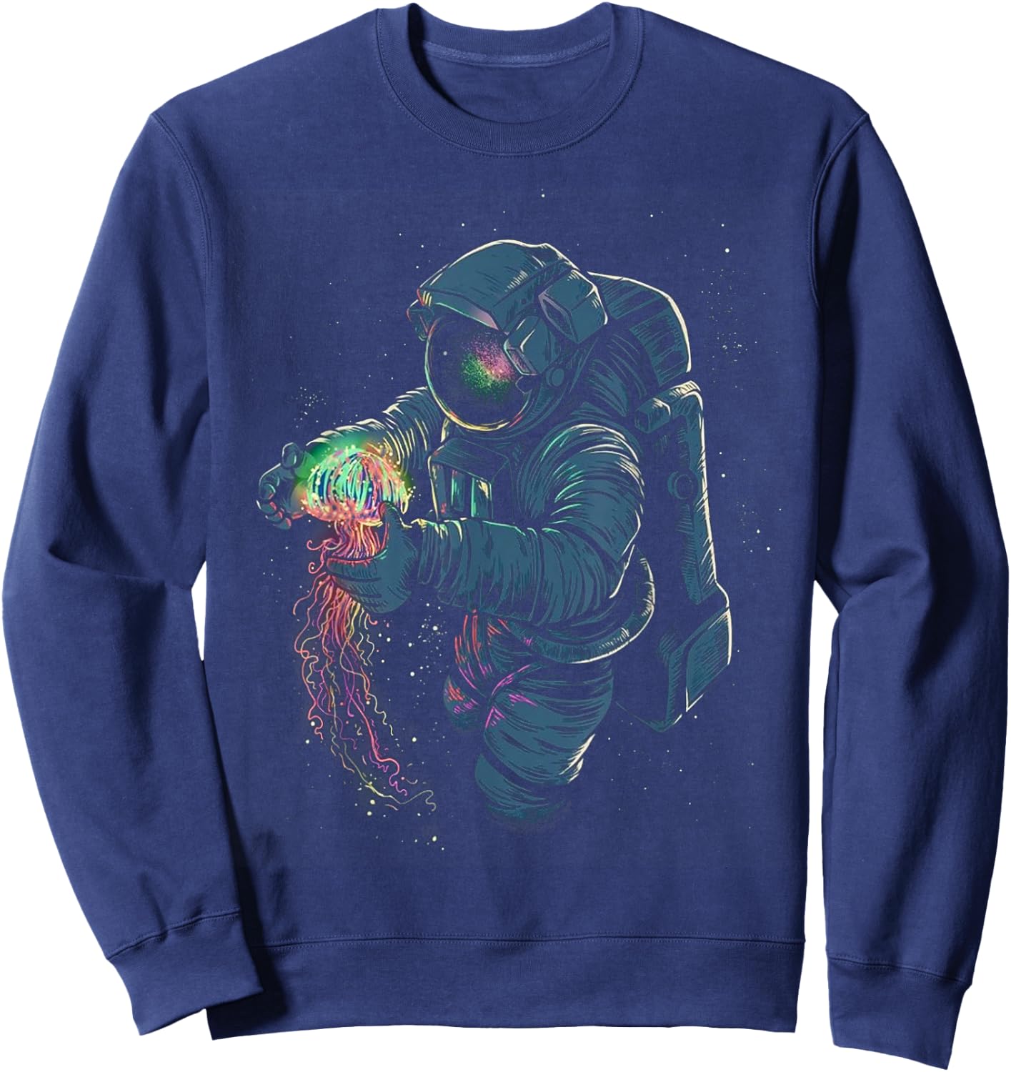 Space Rave T Shirt - Jelly Fish Rainbow Astronaut Friends Sweatshirt - Sweatshirt | Navy