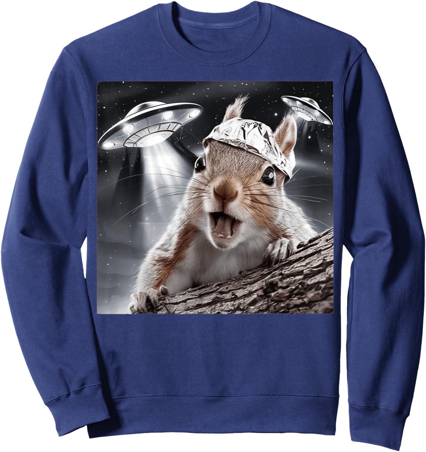 Funny Alien Squirrel Selfie Tin Foil Hat UFO Encounter Joke Sweatshirt - Sweatshirt | Navy