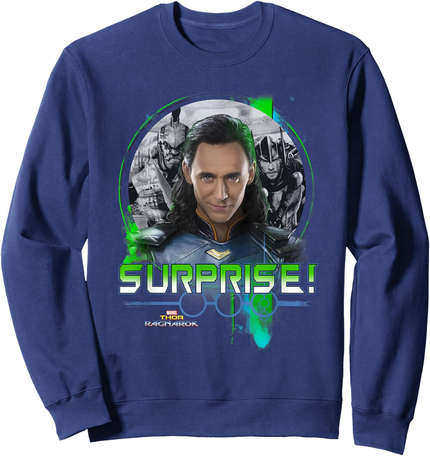 Marvel Thor Ragnarok Loki Surprise Green Pop Sweatshirt - Sweatshirt | Navy