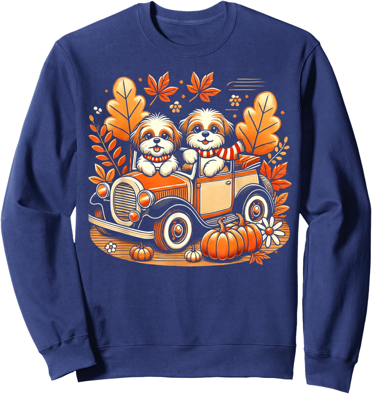 Vintage Fall Ride Shih Tzu Dogs Sweatshirt - Sweatshirt | Navy