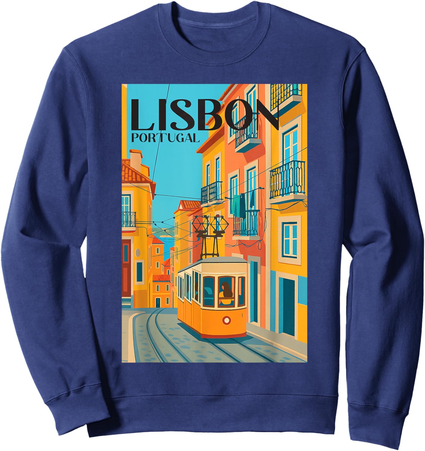 Lisbon Portugal Streetcar Retro Travel Art Vintage Europe Sweatshirt - Sweatshirt | Navy