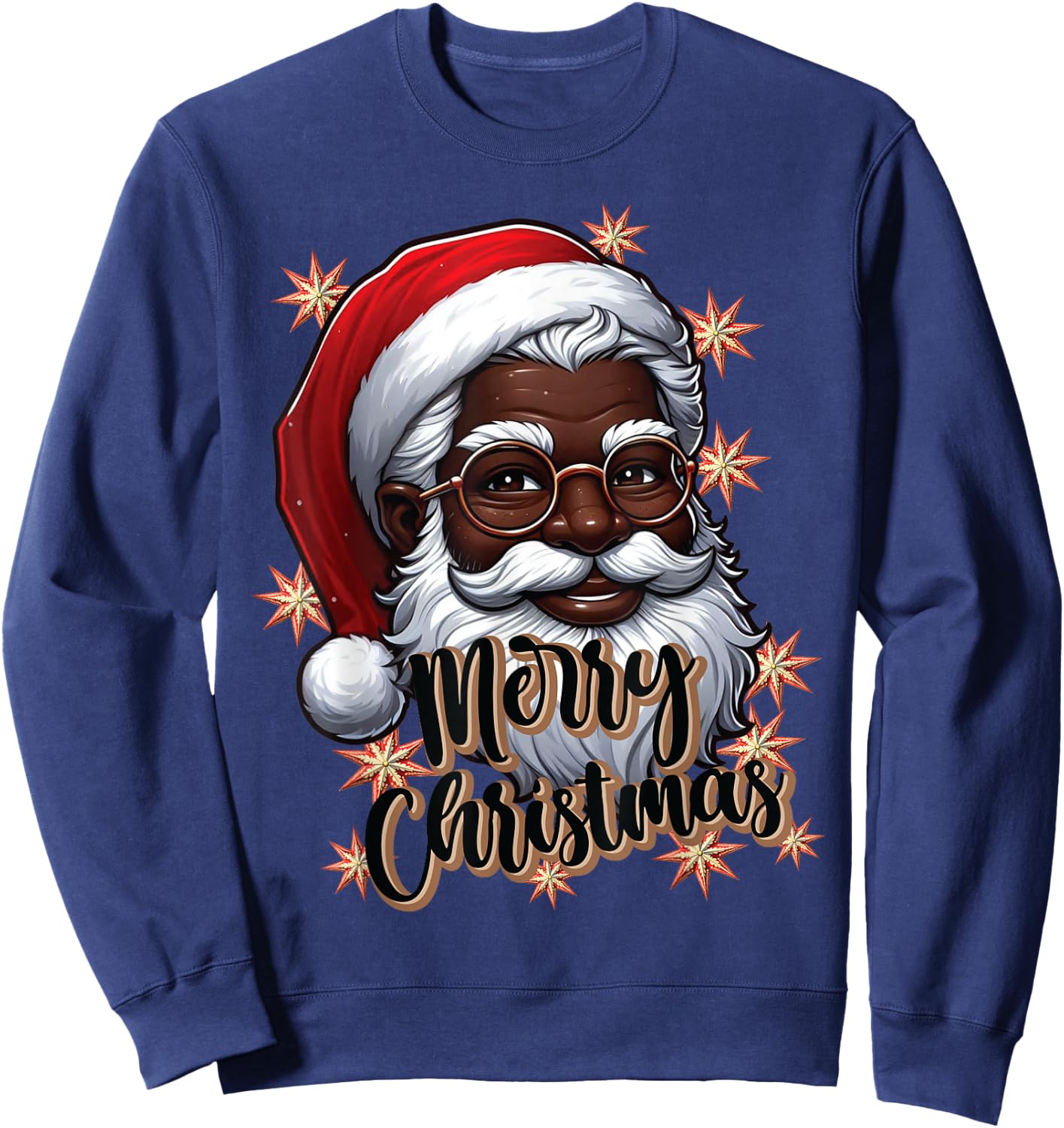African American Santa Christmas Pajama Black X-Mas Sweatshirt - Sweatshirt | Navy