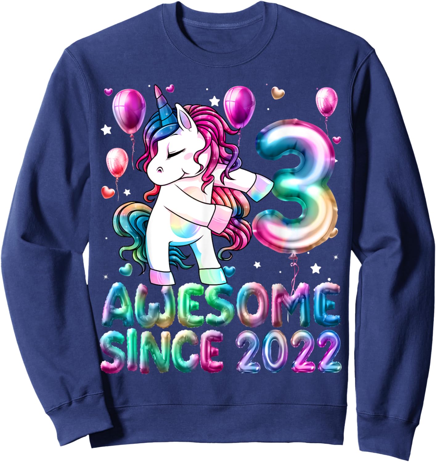 Flossing Unicorn 3 Year Old 3rd Birthday Girl Unicorn Party Sweatshirt - Sweatshirt | Navy