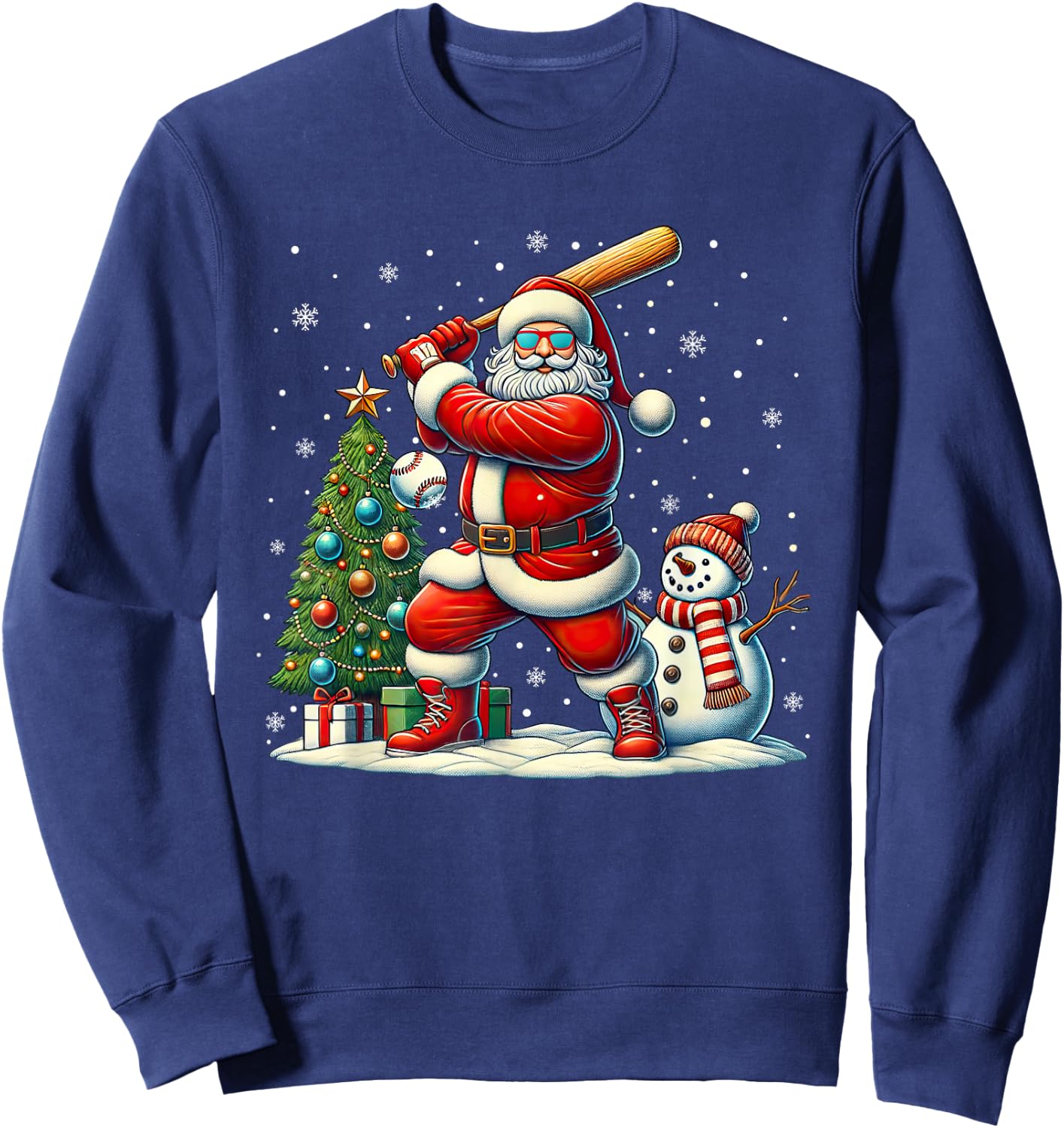 Funny Christmas Santa Playing Baseball Xmas Boys Men Kids Sweatshirt - Sweatshirt | Navy