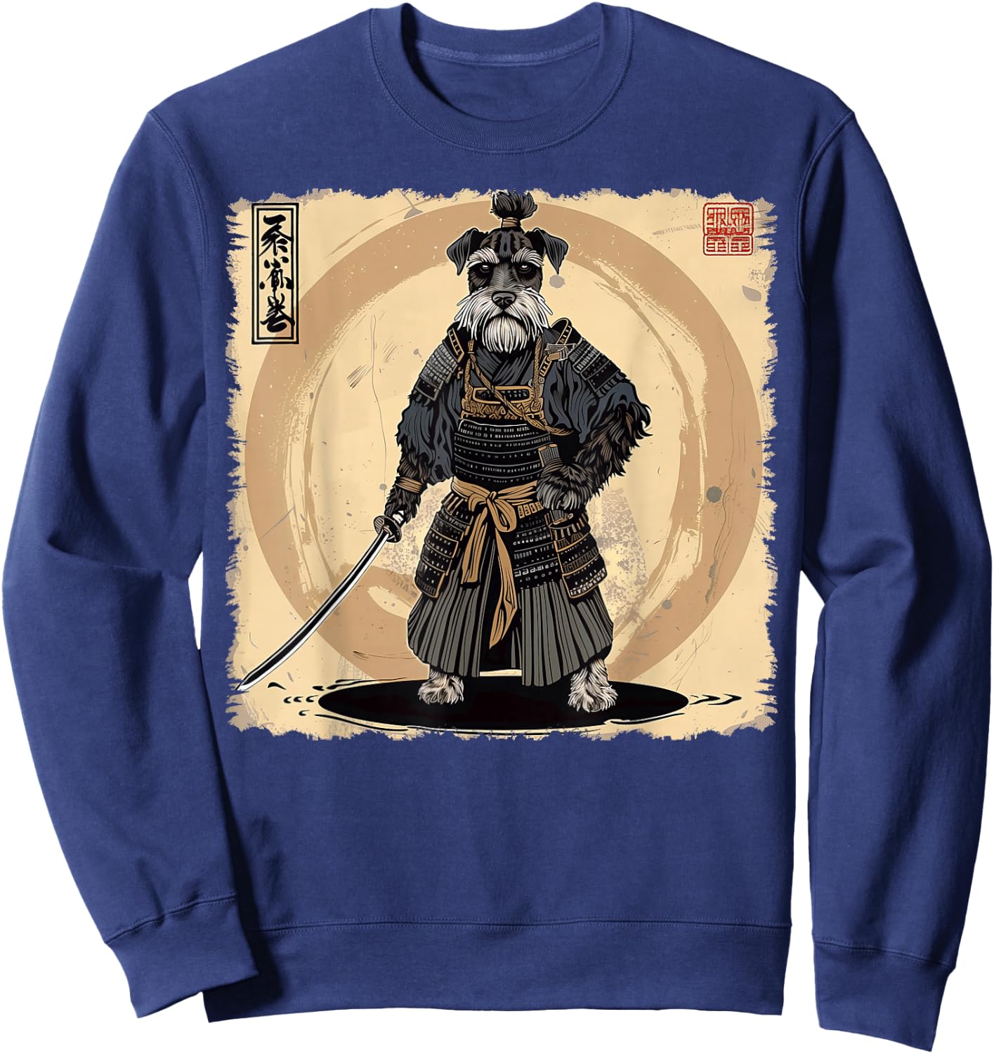 Schnauzer Dog Japanese Art Samurai Ukiyo-e Vintage Sweatshirt - Sweatshirt | Navy