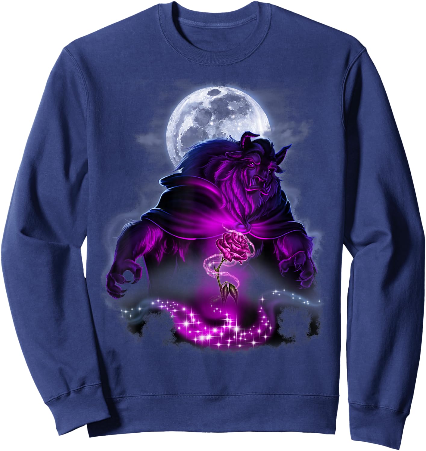 Disney Beauty & The Beast Moon Rose Airbrush Art Sweatshirt - Sweatshirt | Navy