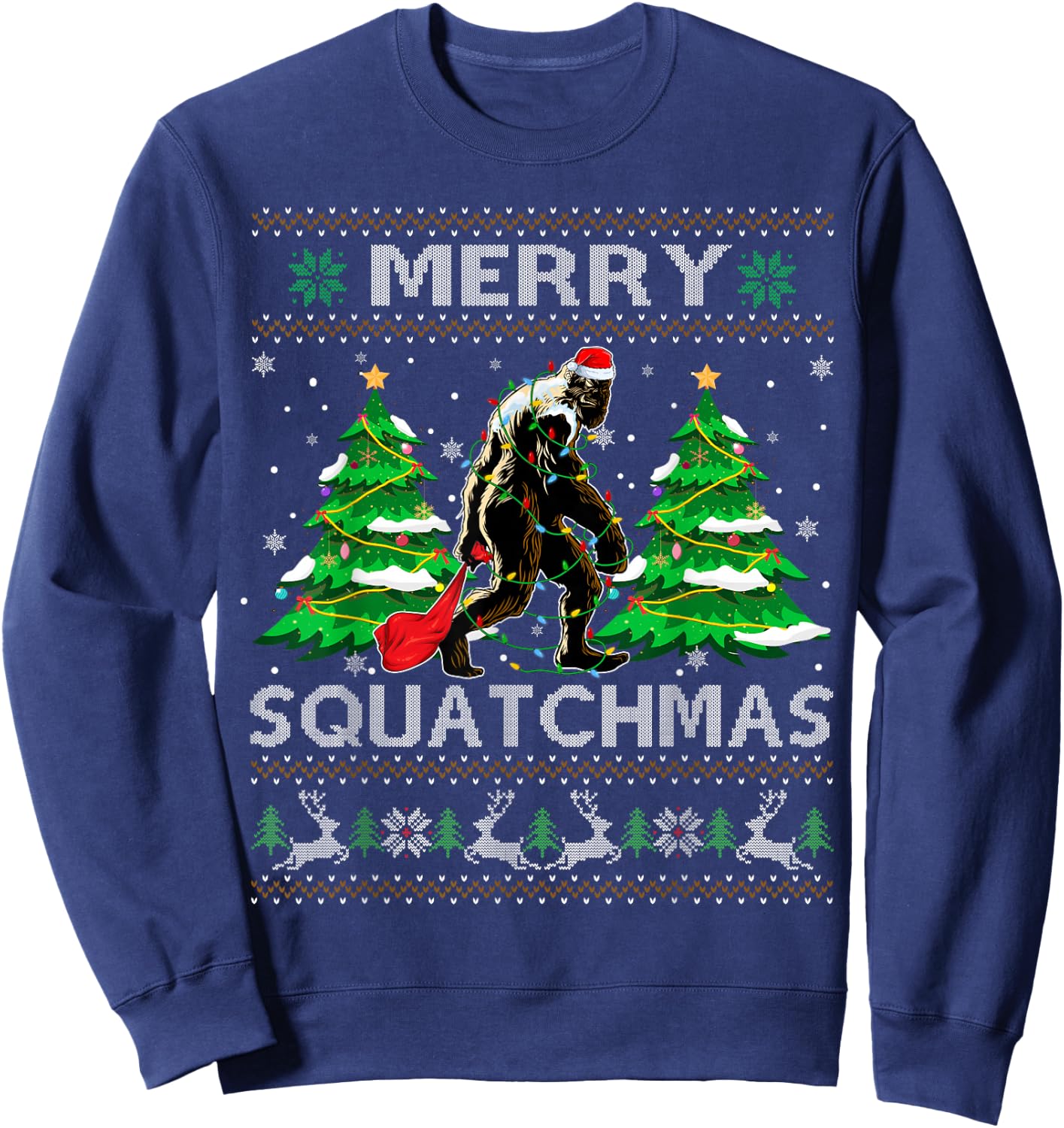 Merry Squatchmas Santa Bigfoot Sasquatch Ugly Xmas Sweater Sweatshirt - Sweatshirt | Navy