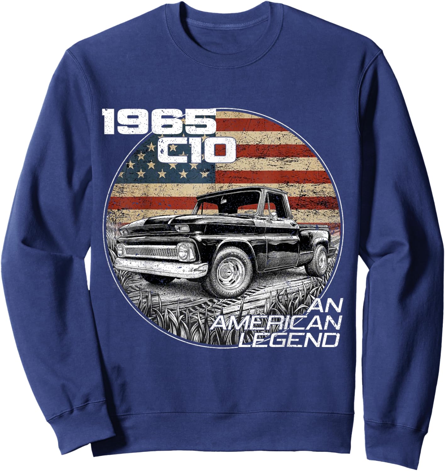 American Flag 1965 C10 65 Truck Vintage Silhouette Classic Sweatshirt - Sweatshirt | Navy