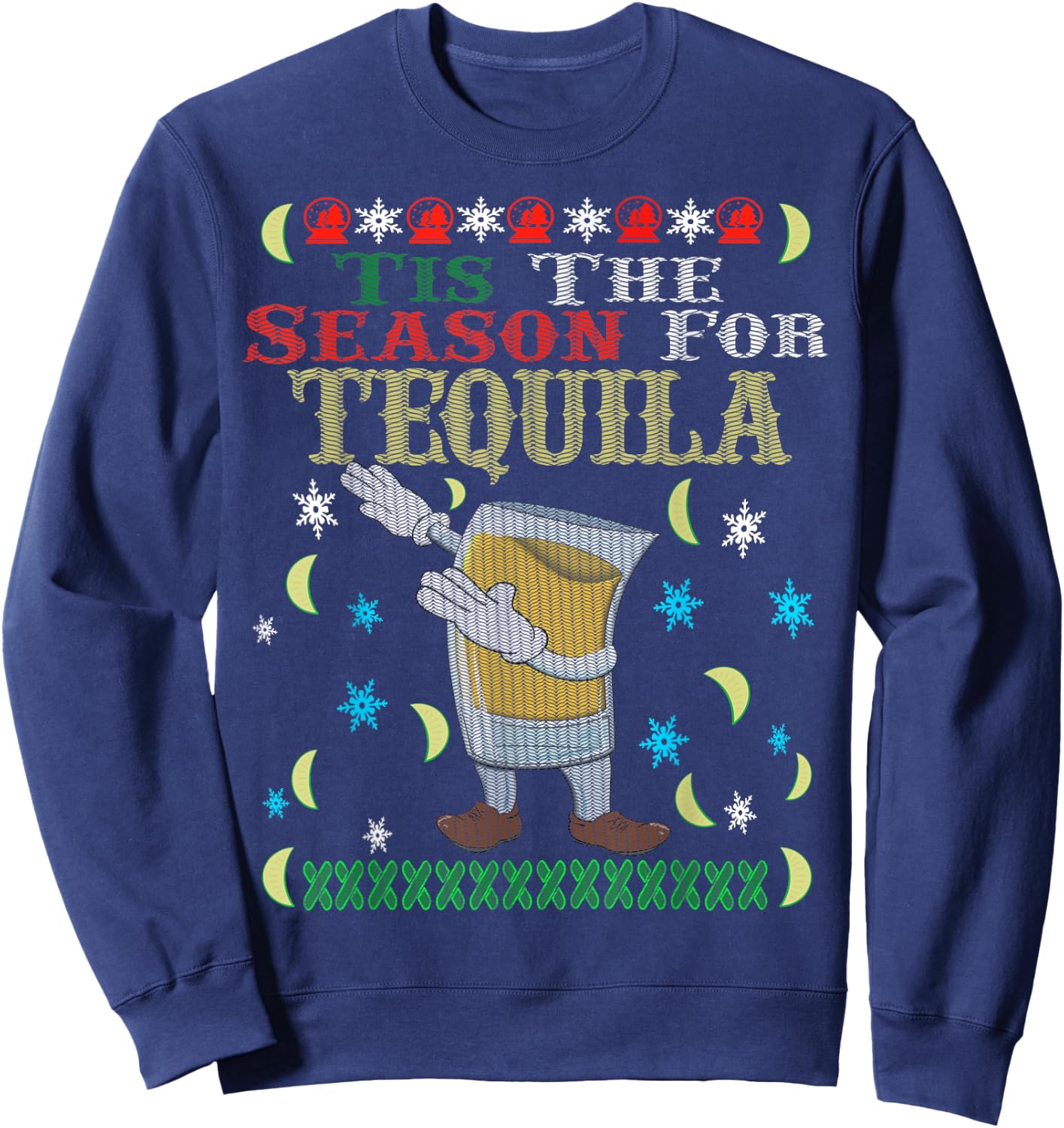 'Tis The Season For Tequila Dabbing Ugly Christmas Alcohol Sweatshirt - Sweatshirt | Navy