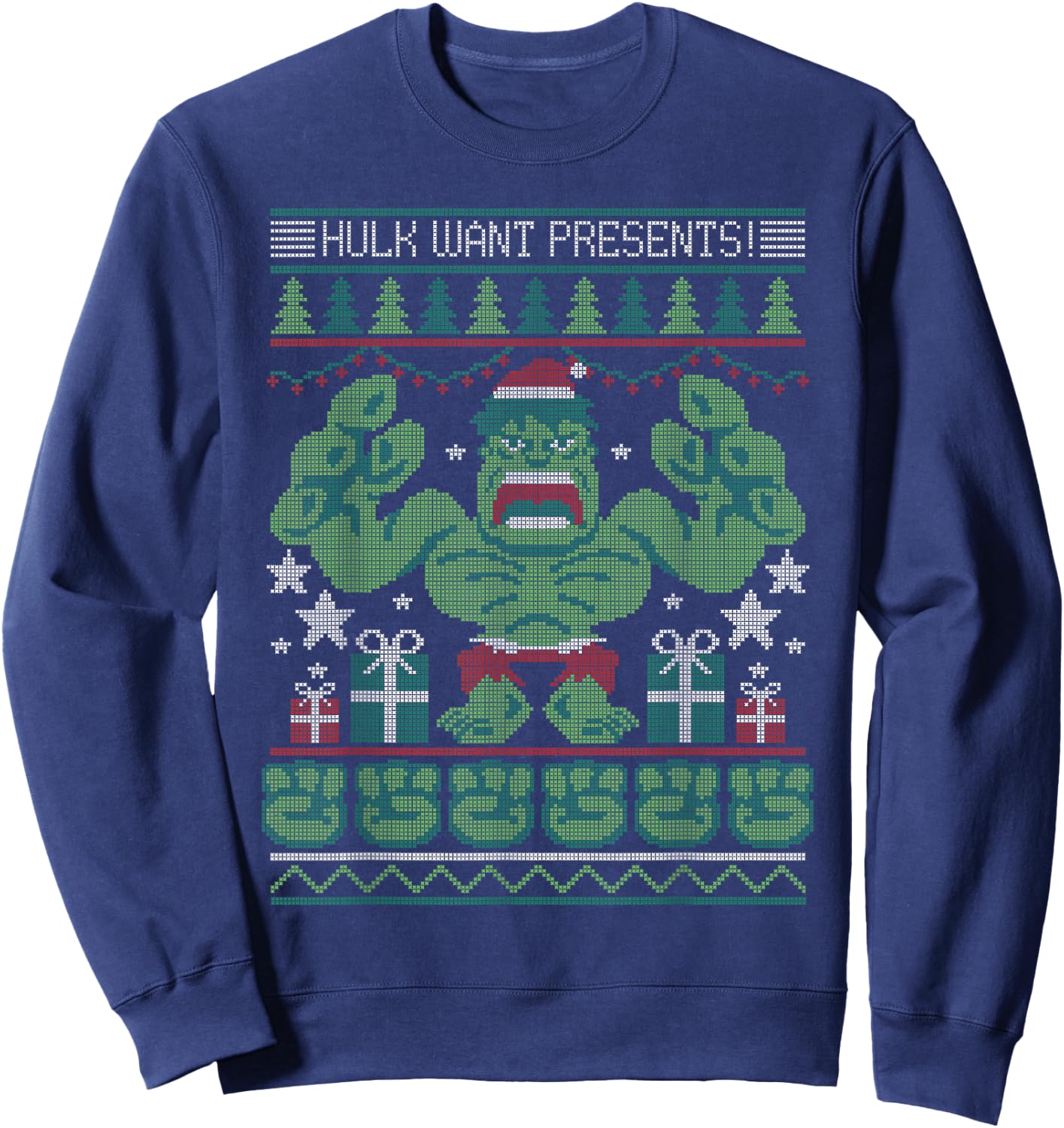 Marvel Hulk Wants Presents Holiday Sweater Sweatshirt - Sweatshirt | Navy