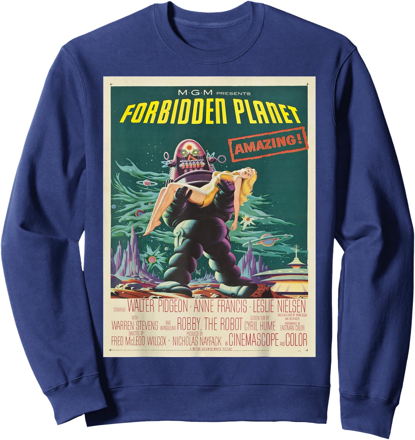 Vintage Images Forbidden Planet - Women's Classic Fit Black Cartoon - Small Sweatshirt - Sweatshirt | Navy
