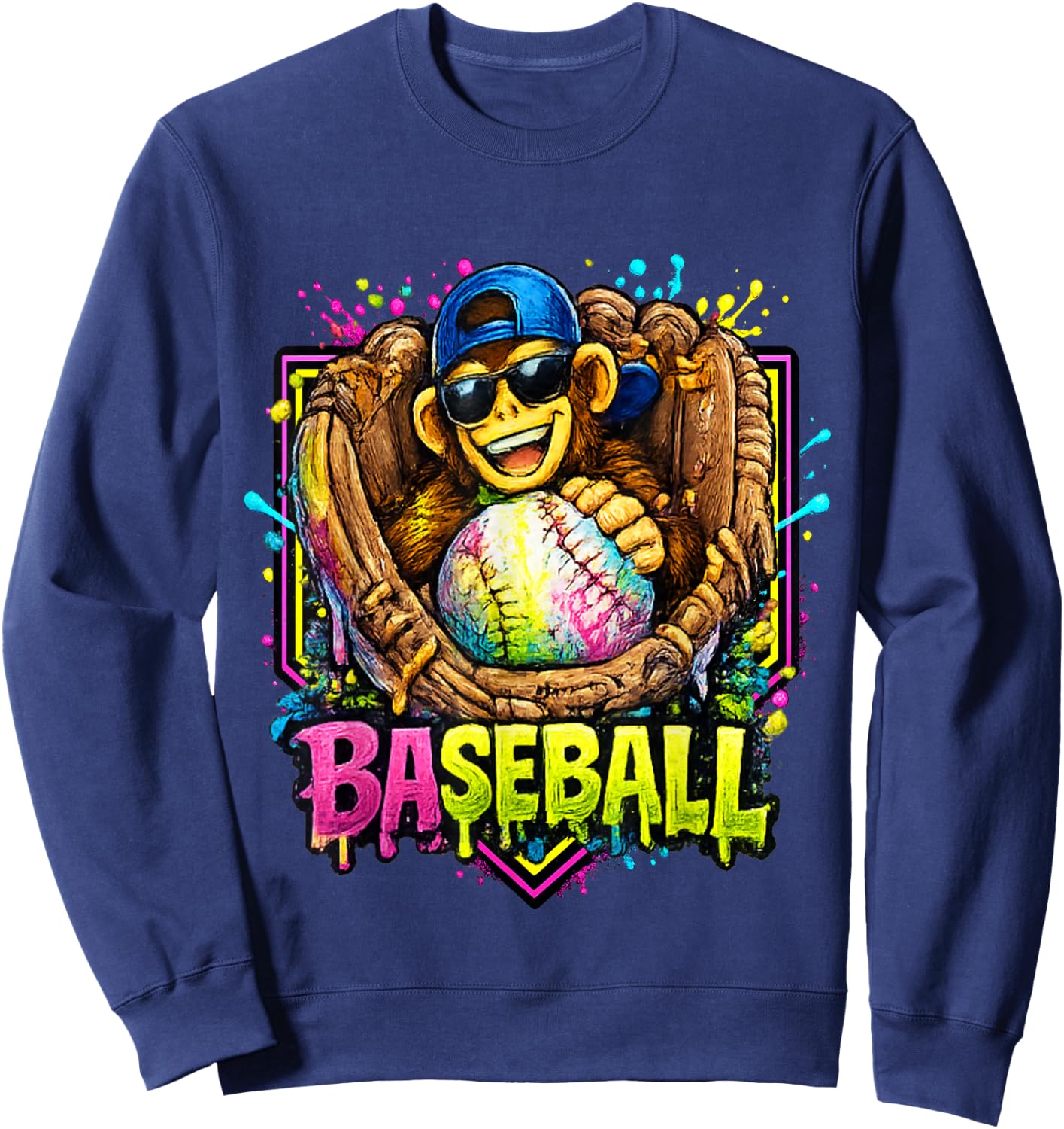 Monkey Funny Animals Baseball Ice Cream Drip Cool Sweatshirt - Sweatshirt | Navy