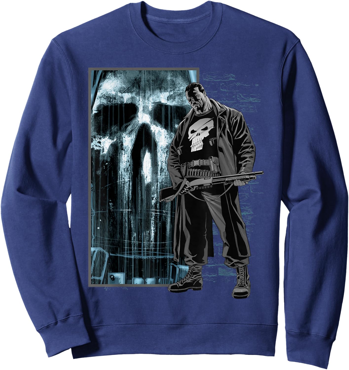 Marvel Comics Retro Classic The Punisher Bullet Storm Skull Sweatshirt - Sweatshirt | Navy