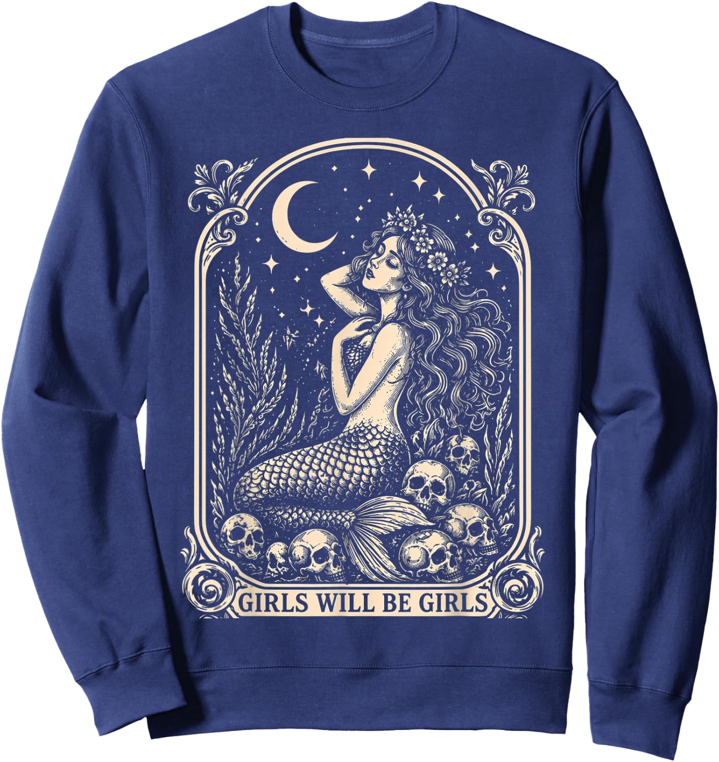 Vintage Mermaid Siren Girl Will Be Girls 4th of July Sweatshirt - Sweatshirt | Navy