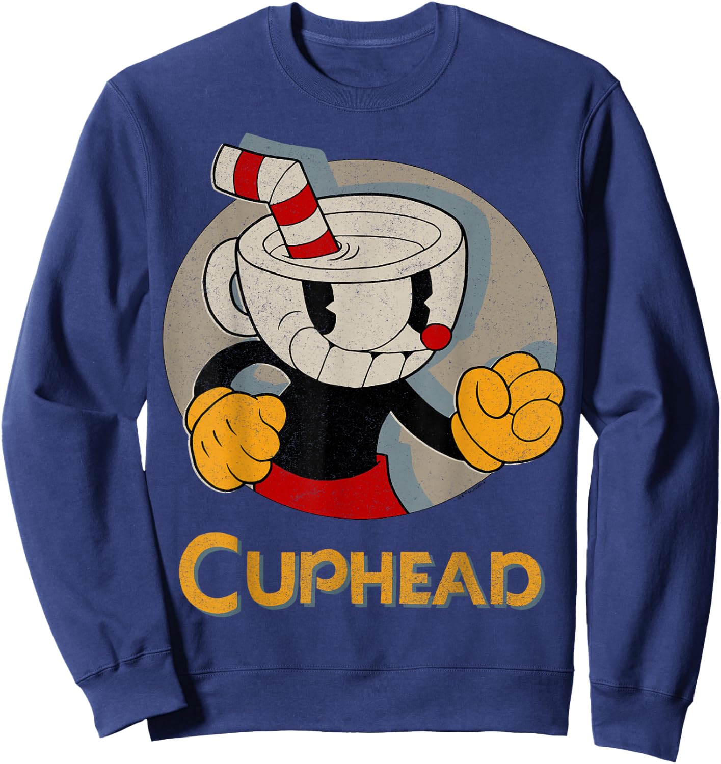 Cuphead Circle Shadow Profile Vintage Sweatshirt - Sweatshirt | Navy
