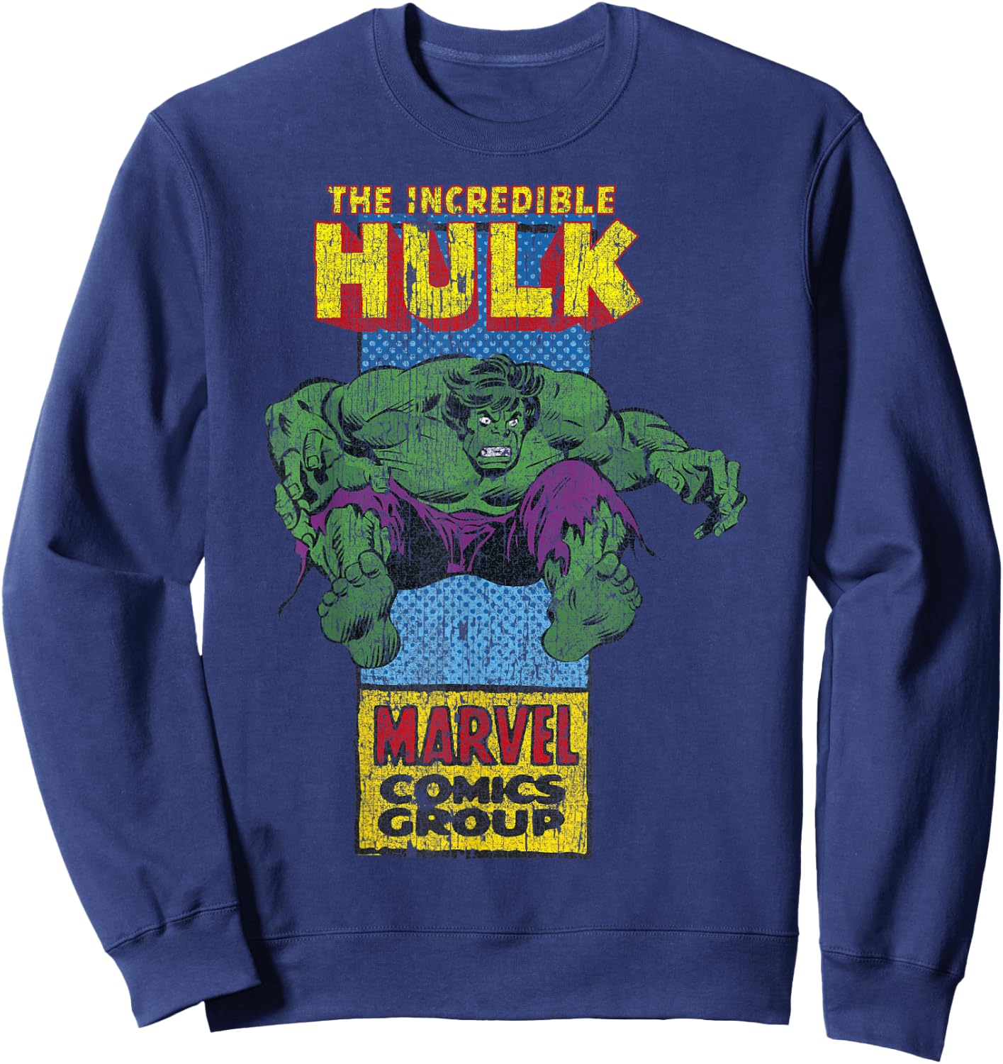 Marvel The Incredible Hulk Retro Comic Side Panel Stamp Sweatshirt - Sweatshirt | Navy