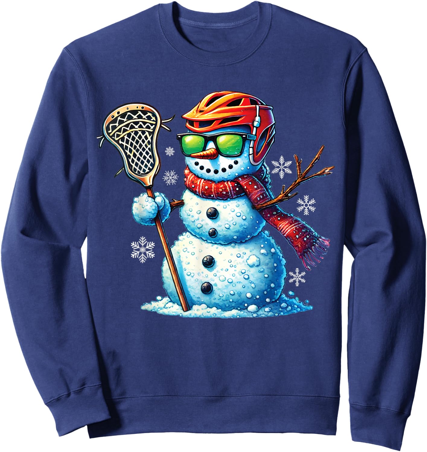 Snowman Playing Lacrosse Funny Lacrosse Player Christmas Sweatshirt - Sweatshirt | Navy
