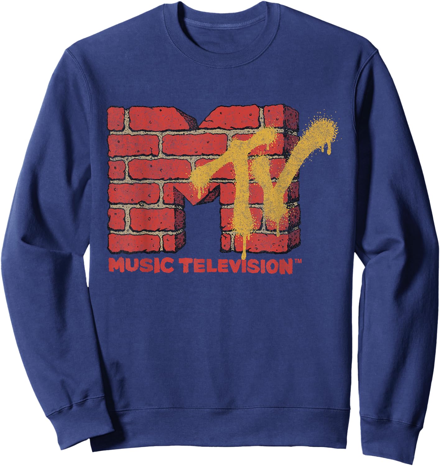 MTV Logo With Brick Wall And Spray Paint Treatment Sweatshirt - Sweatshirt | Navy