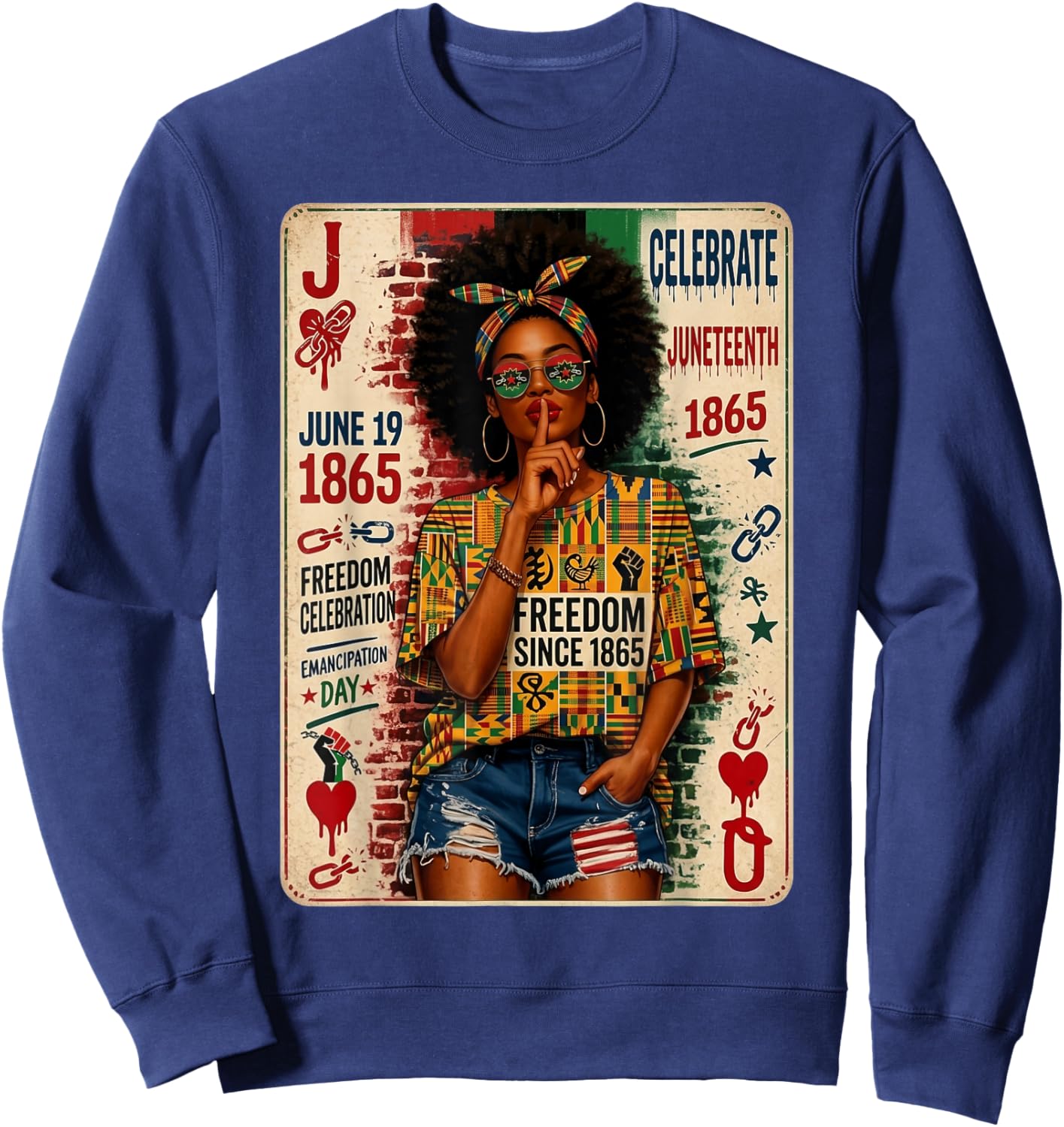 Juneteenth Black Women June 19th 1865 Freedom Day Melanin Sweatshirt - Sweatshirt | Navy