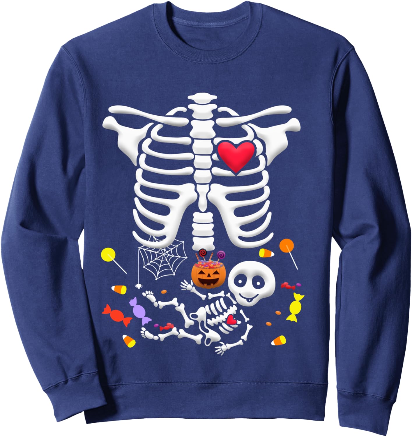Candy Pumpkin Baby Skeleton Pregnancy Halloween Shirt Sweatshirt - Sweatshirt | Navy