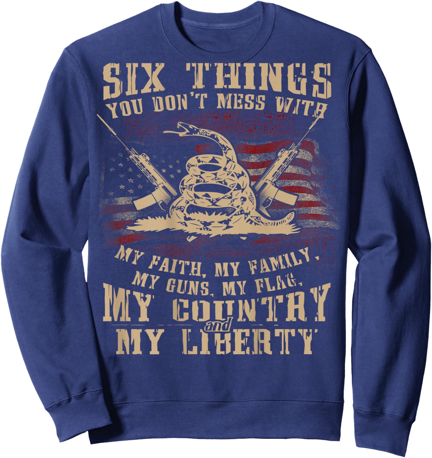 Faith Family Guns Flag Country and Liberty Backprint Sweatshirt - Sweatshirt | Navy