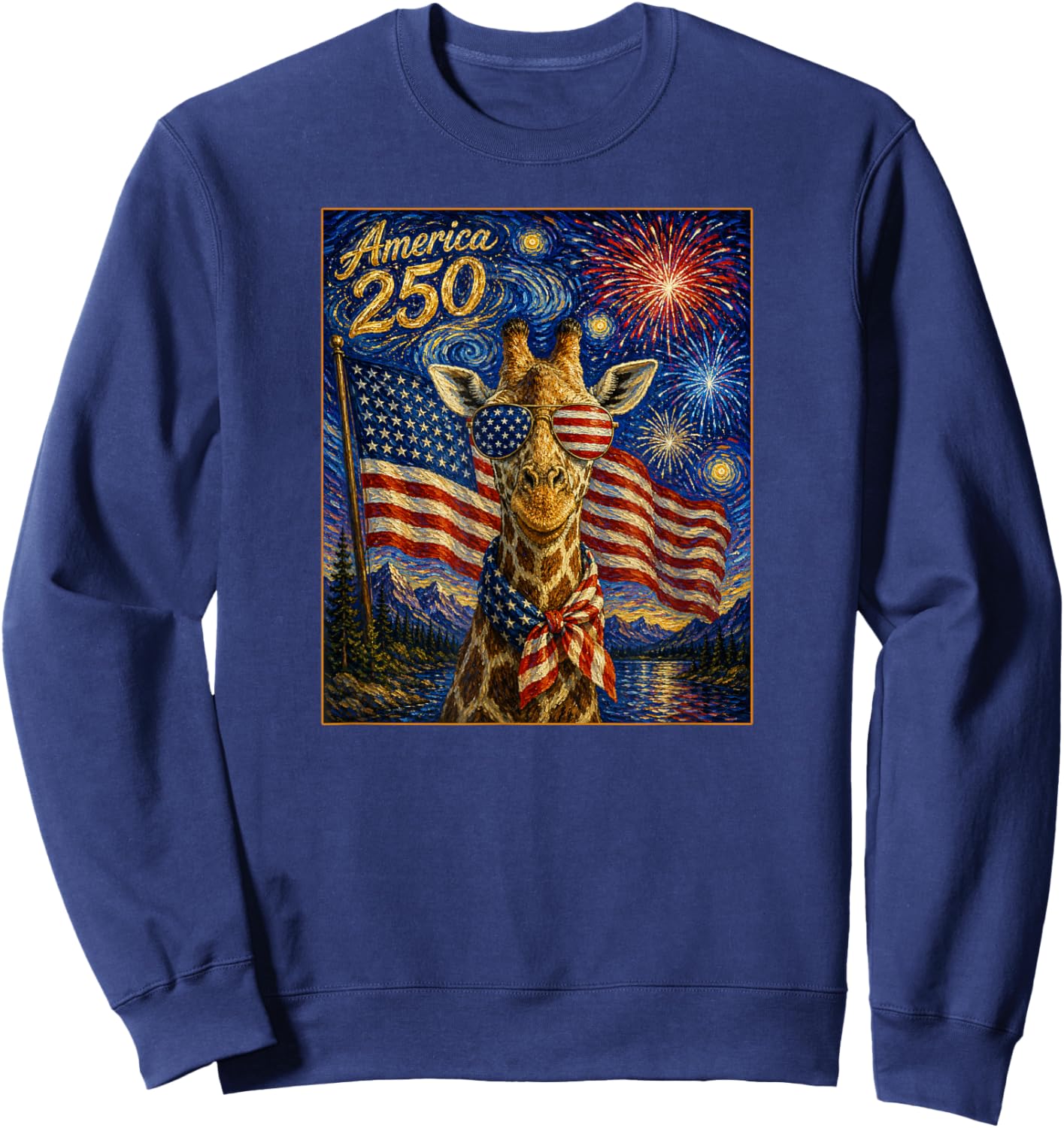 Giraffe Art on America 250 Anniversay 4th of July USA Flag Sweatshirt - Sweatshirt | Navy