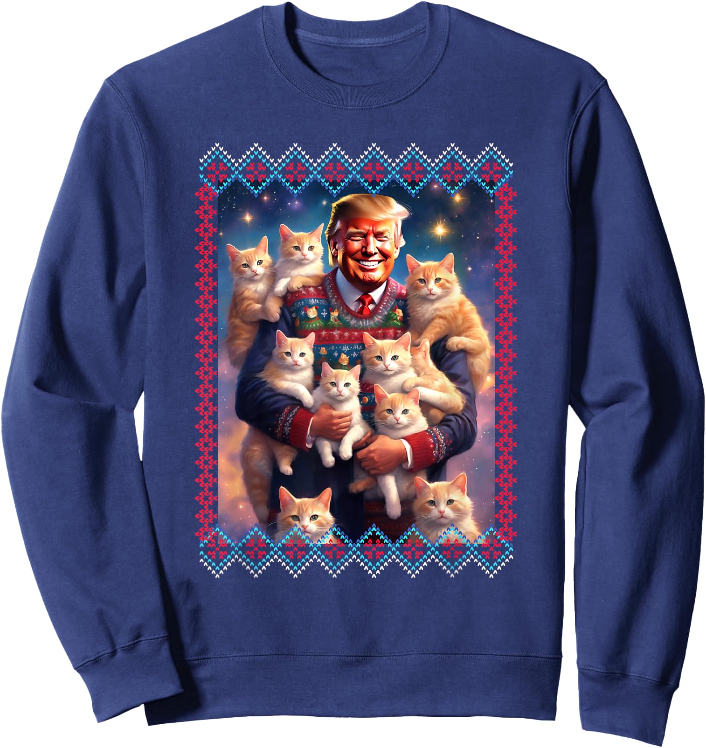 Cats for Trump 2024 Trump Christmas Ugly Sweater Sweatshirt - Sweatshirt | Navy