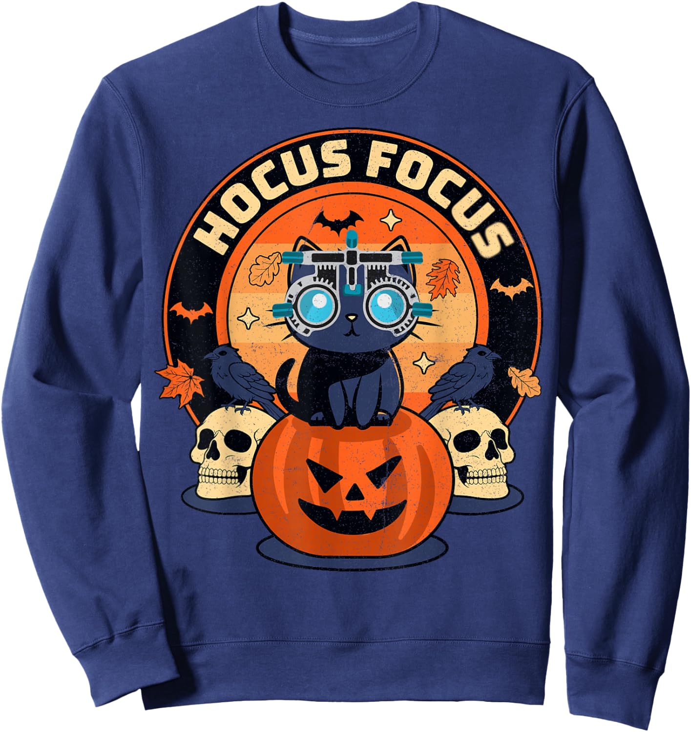 Hocus Focus Optometry Halloween Optometrist Eye Doctor Cat Sweatshirt - Sweatshirt | Navy
