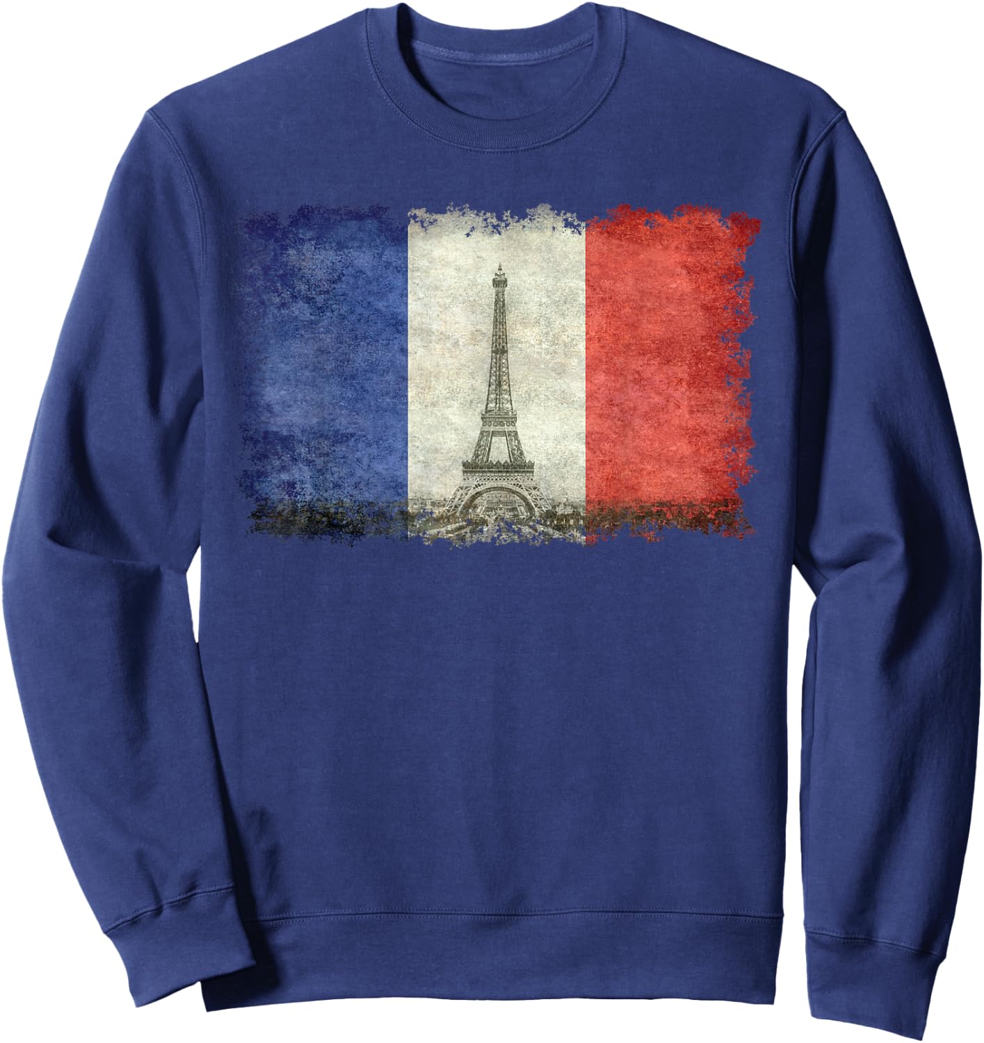 French Flag Vintage Postcard Style with Eiffel Tower Sweatshirt - Sweatshirt | Navy