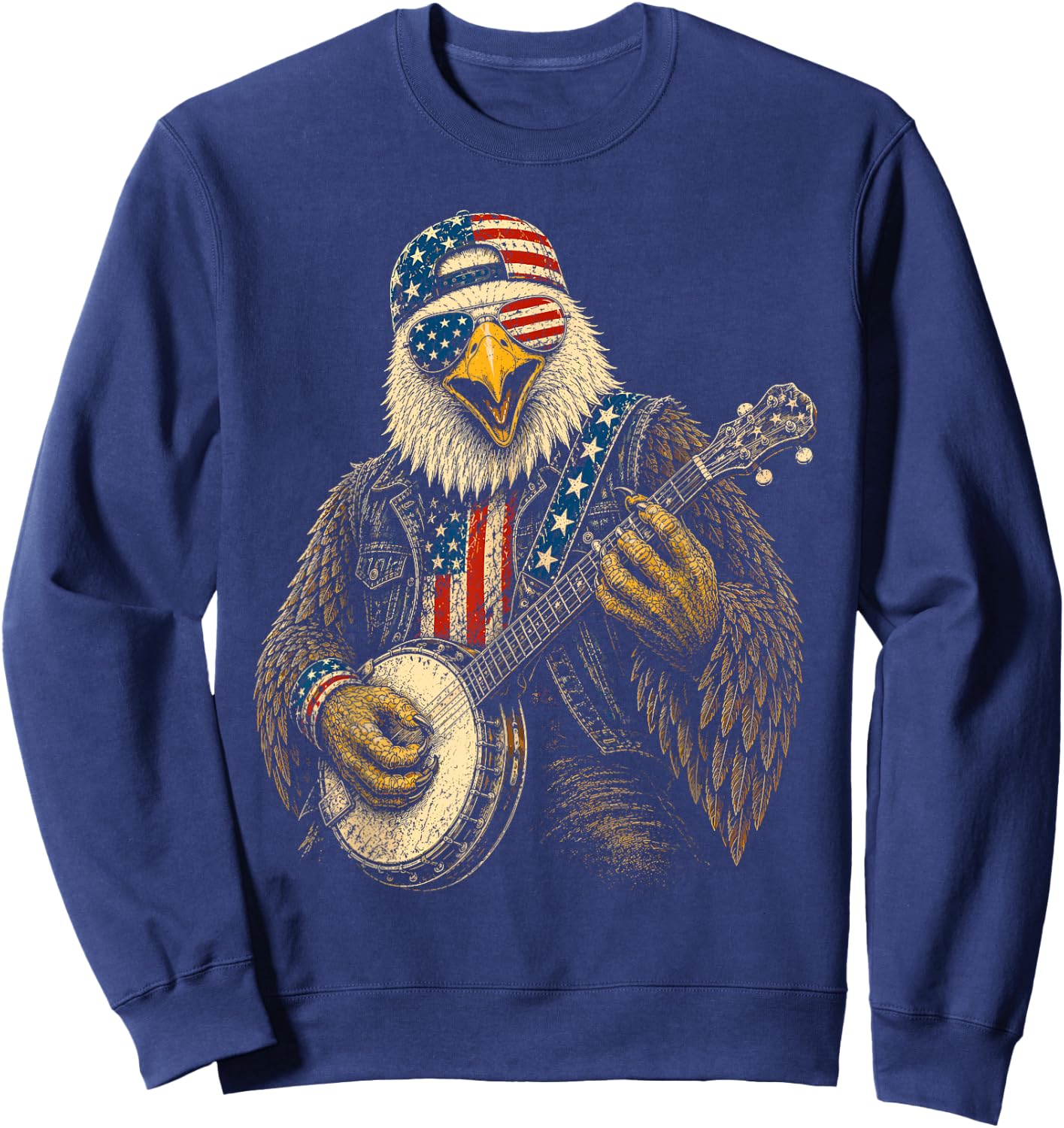 4th of July Patriotic Eagle Banjo 1776 2026 Sweatshirt - Sweatshirt | Navy