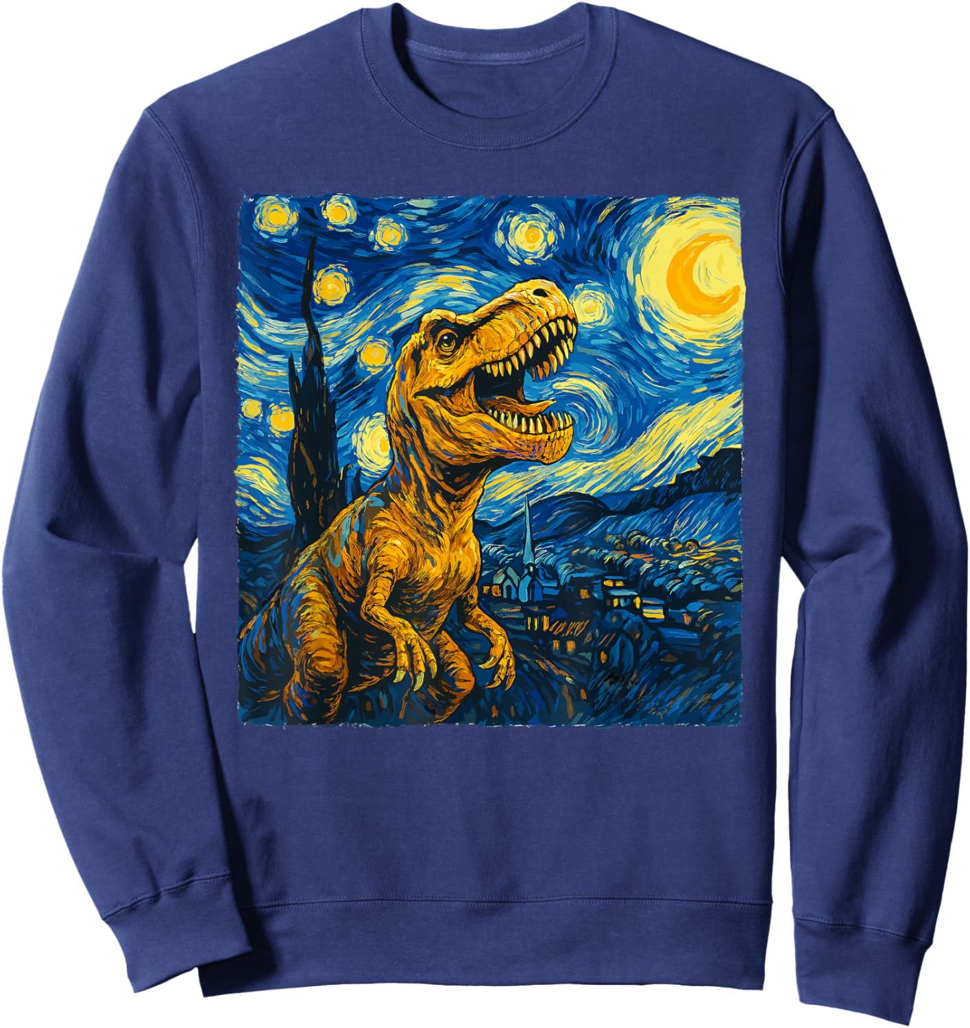 Trex Dinosaur Dino Van Gogh Style - Starry Night Kids Sweatshirt - Sweatshirt | Navy