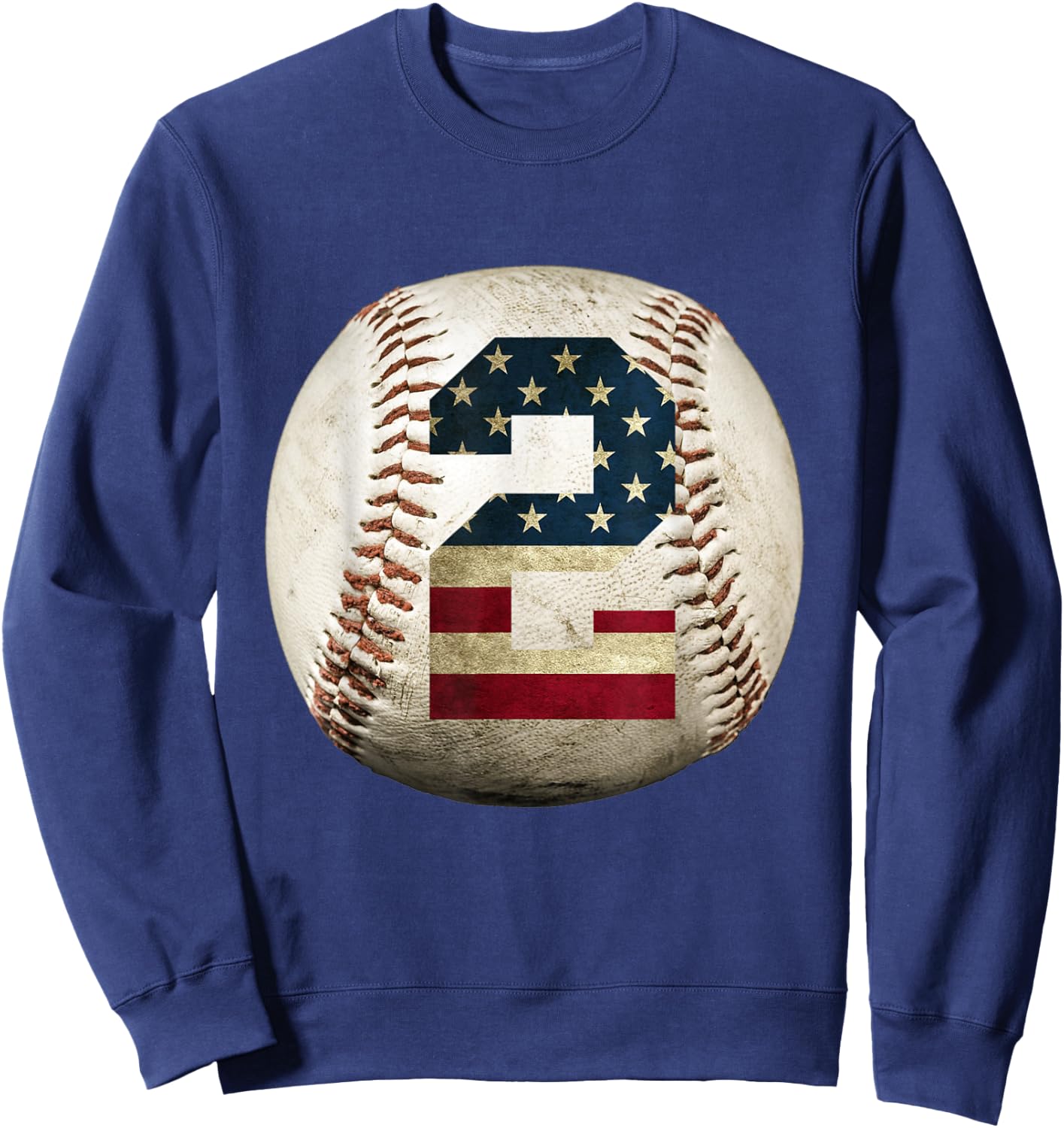 Baseball number 2 with American USA flag Sweatshirt - Sweatshirt | Navy