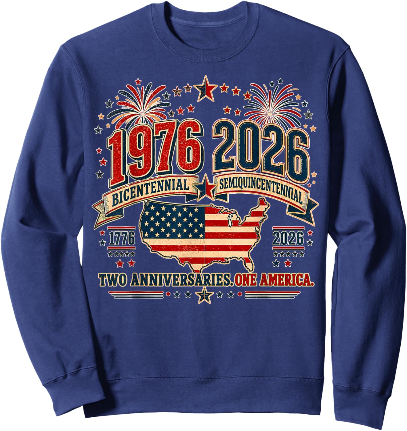1976 Bicentennial Vs 2026 Semiquincentennial 4th of July Sweatshirt - Sweatshirt | Navy