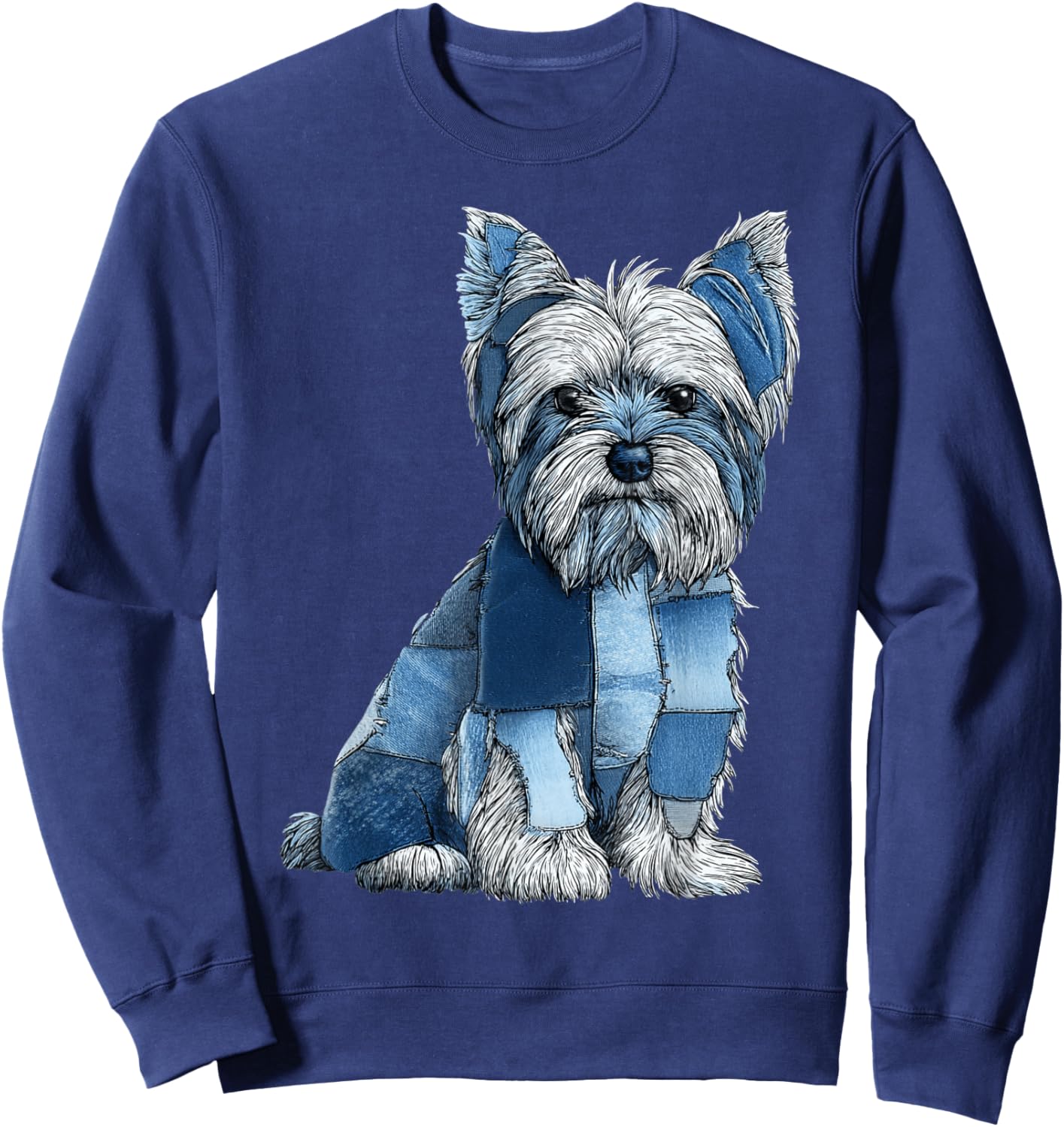 Funny Yorkshire Terrier Blue Denim Patchwork Graphic Animal Sweatshirt - Sweatshirt | Navy