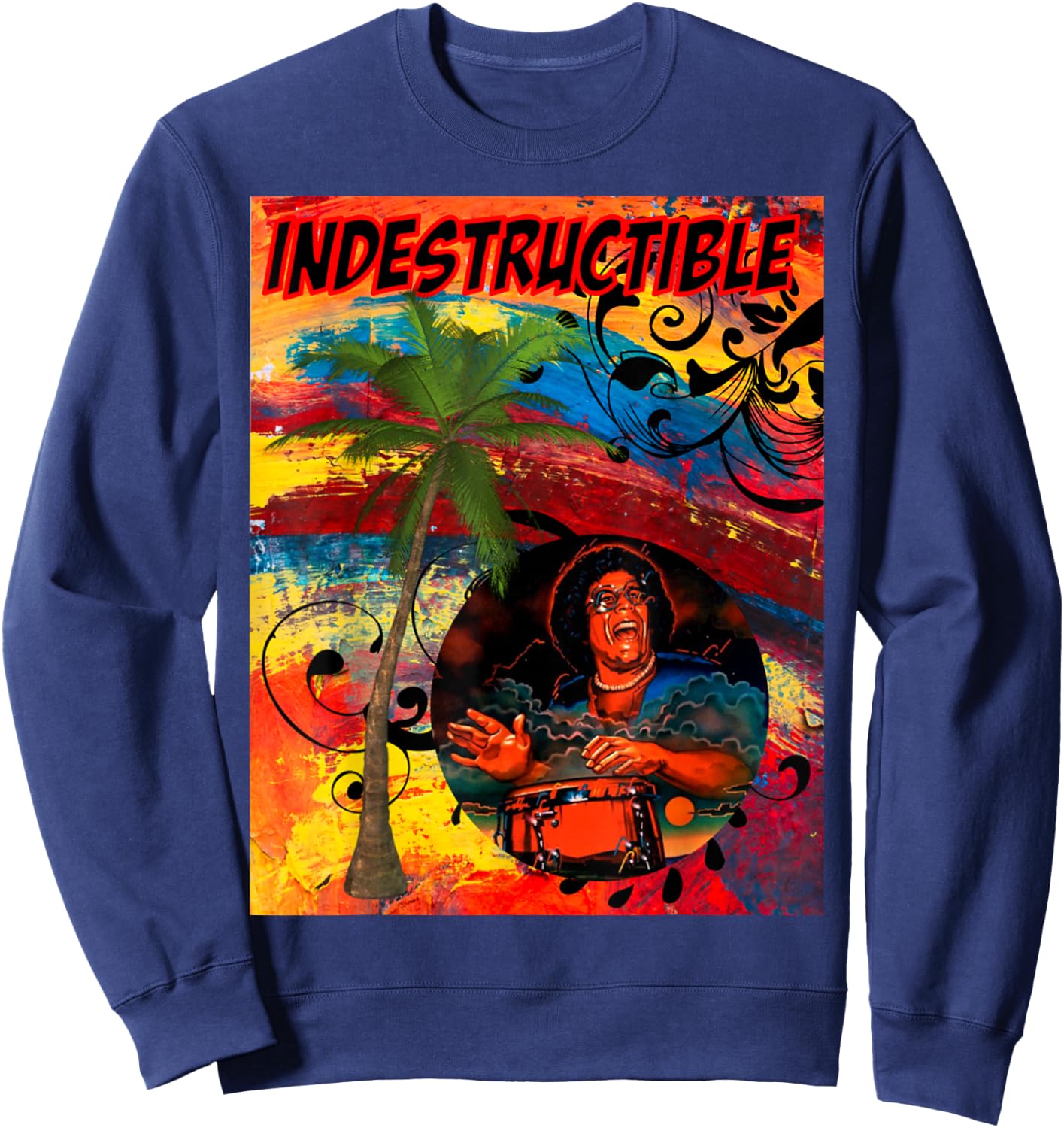 Fania All Stars, Retro Indestructible Conga Player T Shirt Sweatshirt - Sweatshirt | Navy