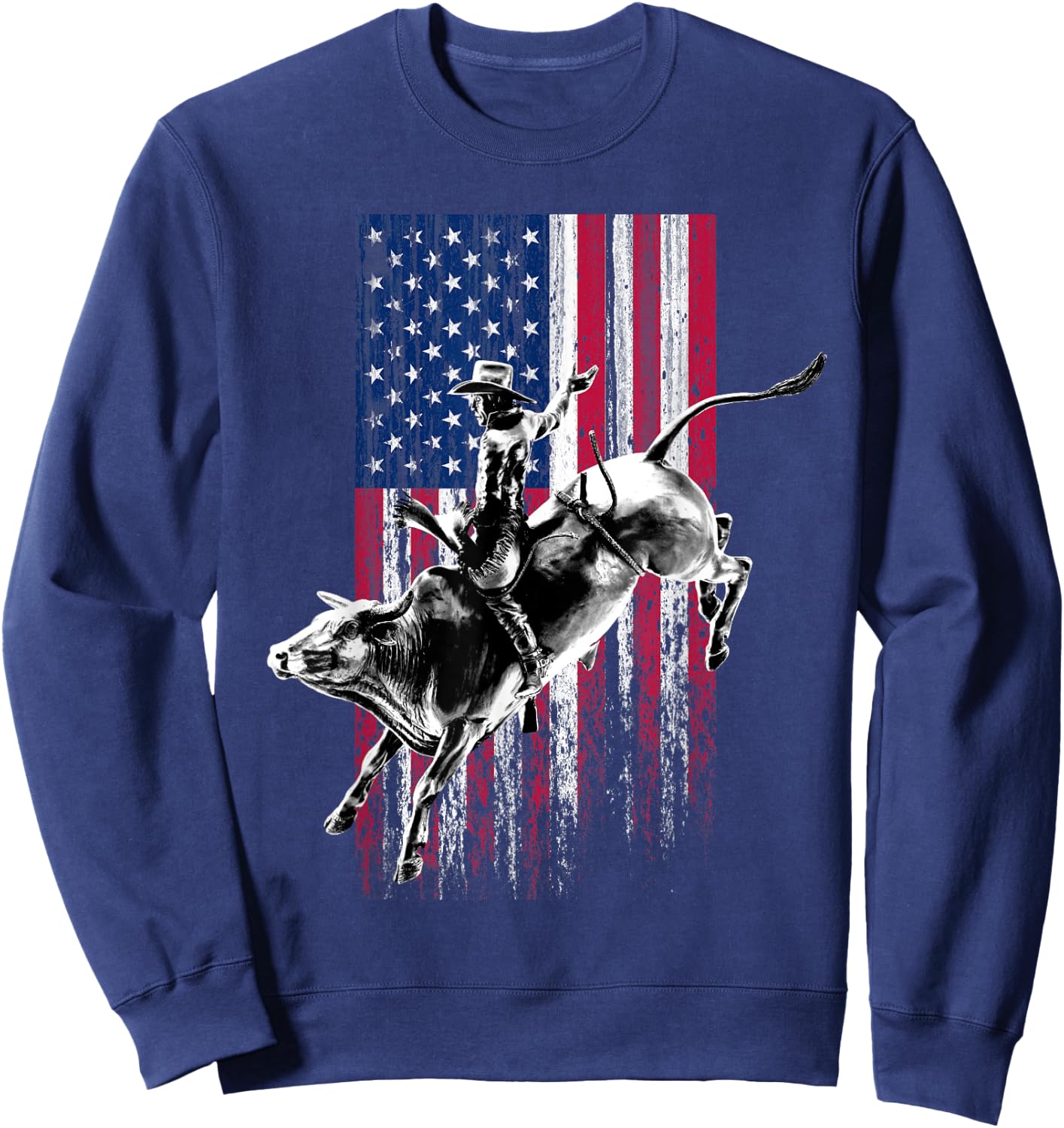 Rodeo Bull Rider Patriotic American Flag for Cowboys Sweatshirt - Sweatshirt | Navy