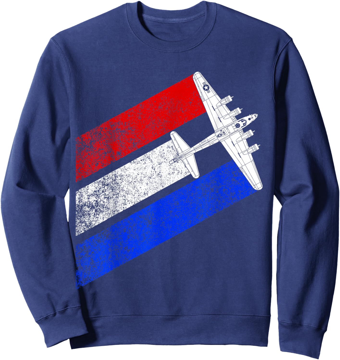 Vintage WW2 B-17 Flying Fortress Schematic American Flag Sweatshirt - Sweatshirt | Navy