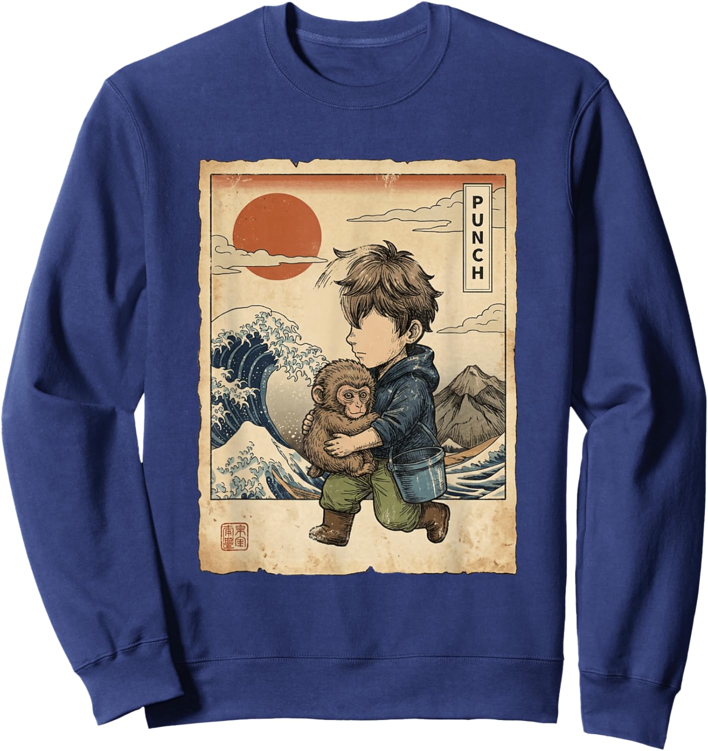 Kawaii Money Punch Kosuke Shikano Japanese Macaque Ukiyo-e Sweatshirt - Sweatshirt | Navy