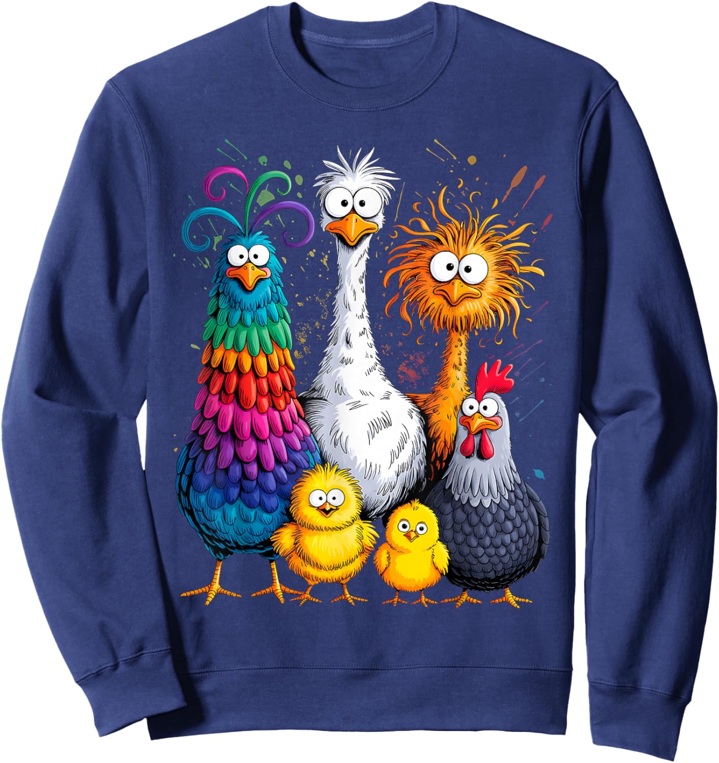 Eagerlys Colorful Funny Chicken Art, Crazy Family Sweatshirt - Sweatshirt | Navy