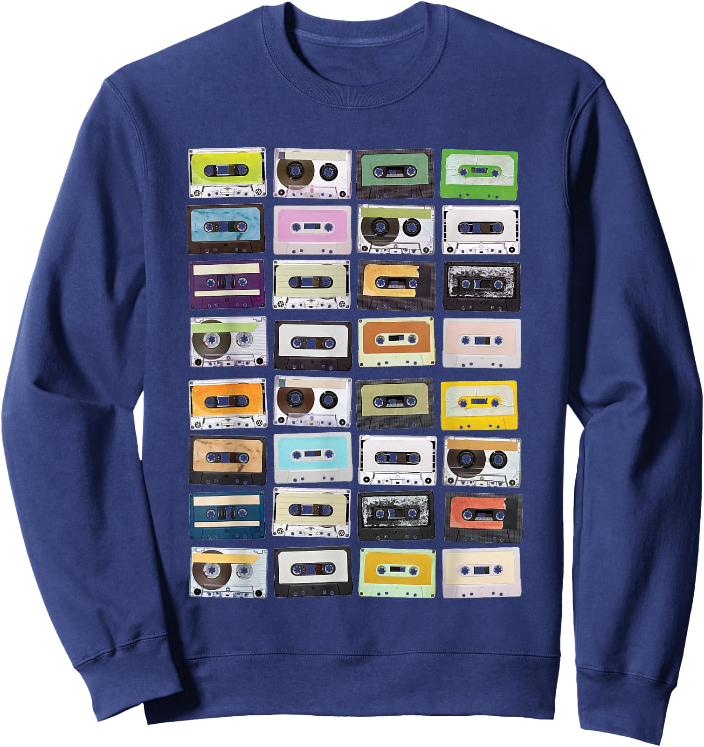 Cassette Tapes Mixtapes 1980s Radio Music Graphic Print Small Sweatshirt - Sweatshirt | Navy