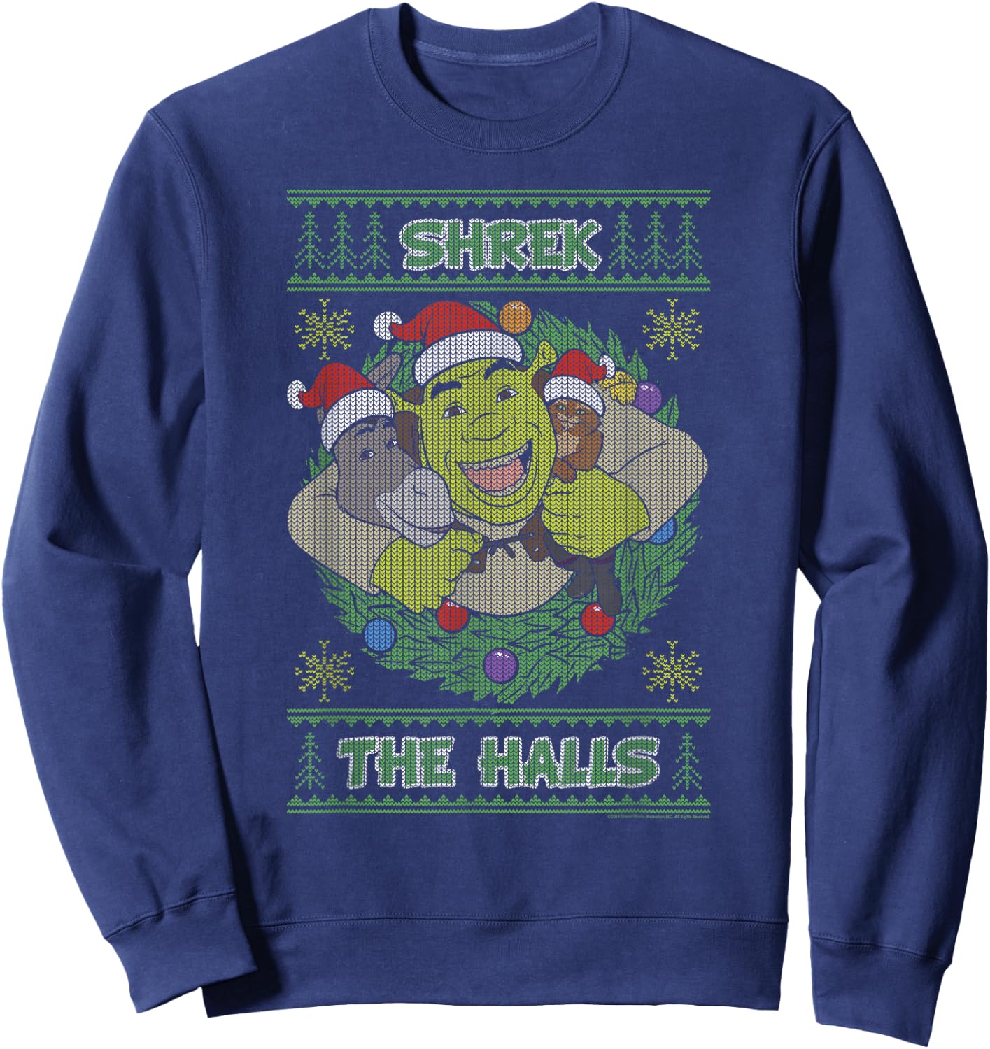 Shrek The Halls Holiday Text Pattern Sweatshirt - Sweatshirt | Navy