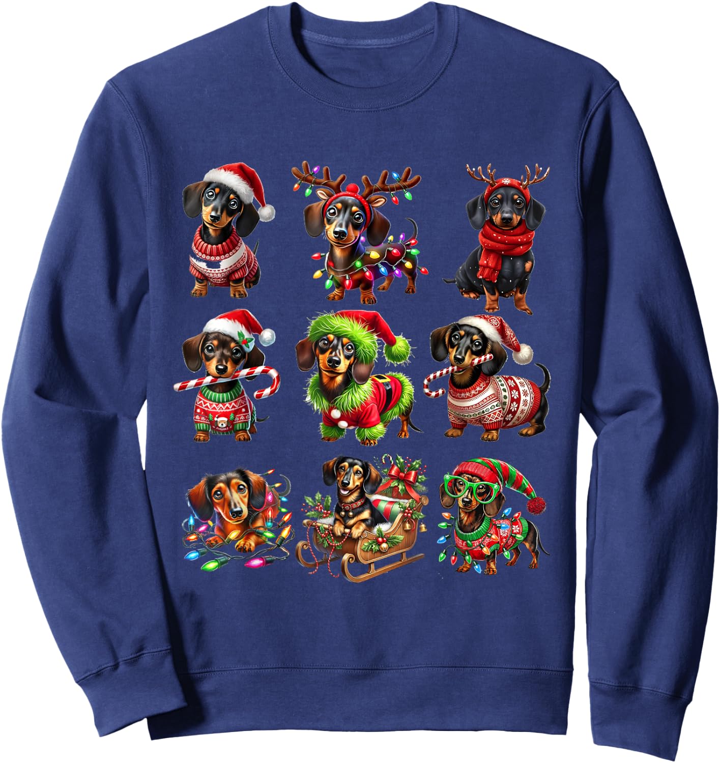 Dachshund Dogs Christmas Merry Woofmas Xmas For Dog Lover Men Women Kids Sweatshirt - Sweatshirt | Navy